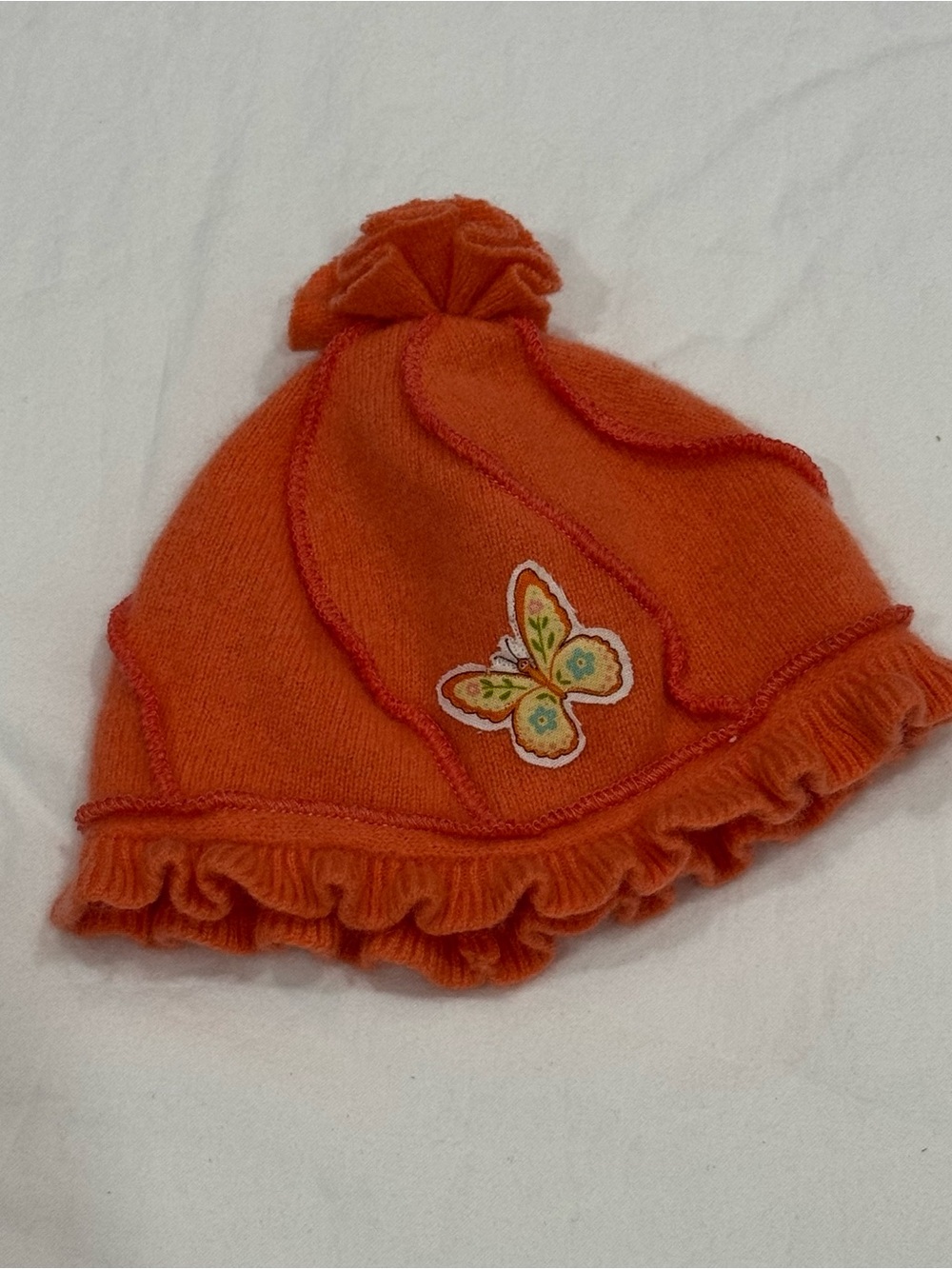 Cozy Orange Butterfly Pom-Top Beanie for Kids